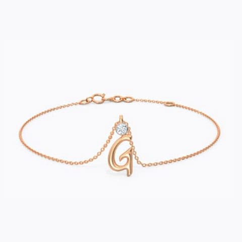 Alphabet G Charm Diamond Bracelet Diamond Bracelets 14 Karat Rose Gold Alphabet G Charm Diamond Bracelet