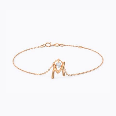 Alphabet M Charm Diamond Bracelet Diamond Bracelets 14 Karat Rose Gold Alphabet M Charm Diamond Bracelet