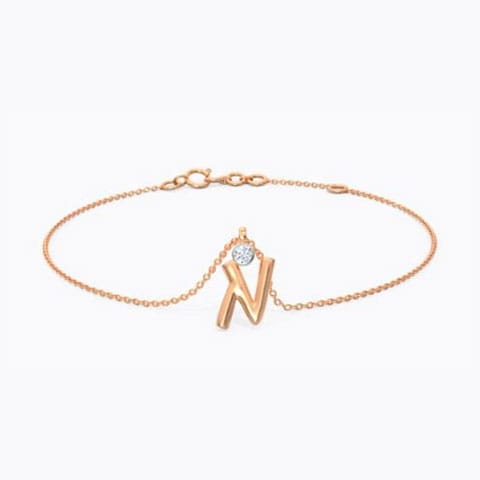 Alphabet N Charm Diamond Bracelet Diamond Bracelets 14 Karat Rose Gold Alphabet N Charm Diamond Bracelet