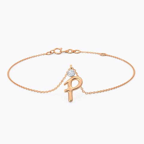 Alphabet P Charm Diamond Bracelet Diamond Bracelets 14 Karat Rose Gold Alphabet P Charm Diamond Bracelet