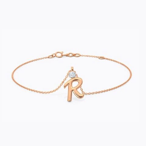 Alphabet R Charm Diamond Bracelet Diamond Bracelets 14 Karat Rose Gold Alphabet R Charm Diamond Bracelet