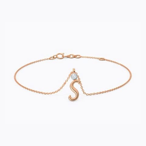 Charm Alphabet S Diamond Bracelet Diamond Bracelets 14 Karat Rose Gold Charm Alphabet S Diamond Bracelet