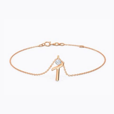 Charm Alphabet T Diamond Bracelet Diamond Bracelets 14 Karat Rose Gold Charm Alphabet T Diamond Bracelet