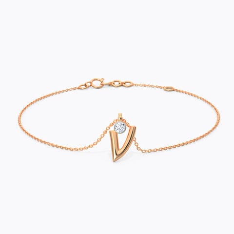Alphabet V Charm Diamond Bracelet Diamond Bracelets 14 Karat Rose Gold Alphabet V Charm Diamond Bracelet