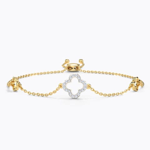 Diamond Clover Adjustable Bracelet Diamond Bracelets 14 Karat Yellow Gold Diamond Clover Adjustable Bracelet