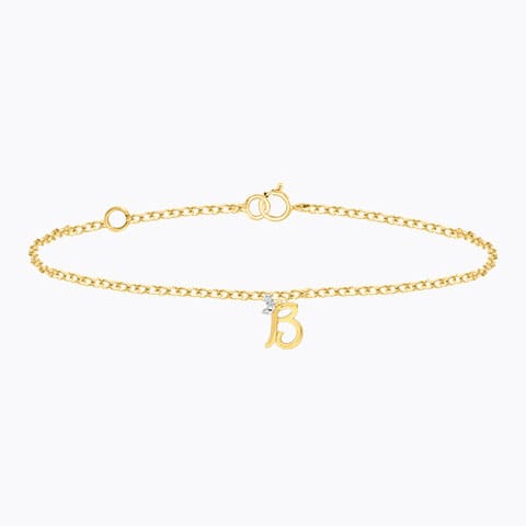 Leafy Alphabet B Diamond Bracelet Diamond Bracelets 14 Karat Yellow Gold Leafy Alphabet B Diamond Bracelet