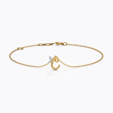 Leafy Alphabet C Diamond Bracelet Diamond Bracelets 14 Karat Yellow Gold Leafy Alphabet C Diamond Bracelet