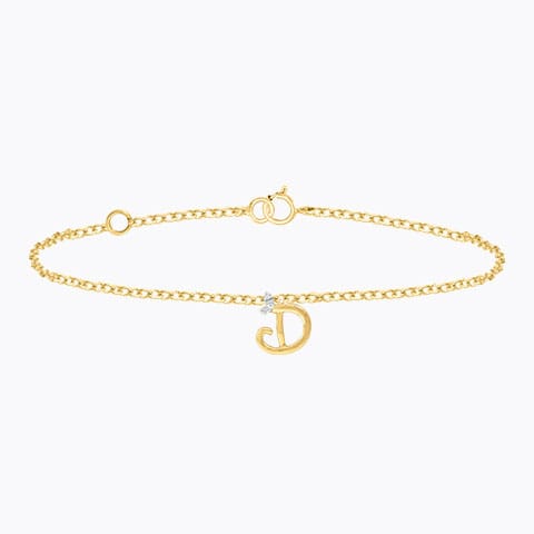 Leafy Alphabet D Diamond Bracelet Diamond Bracelets 14 Karat Yellow Gold Leafy Alphabet D Diamond Bracelet