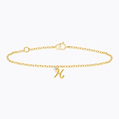 Leafy Alphabet H Diamond Bracelet Diamond Bracelets 14 Karat Yellow Gold Leafy Alphabet H Diamond Bracelet