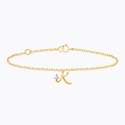 Leafy Alphabet K Diamond Bracelet Diamond Bracelets 14 Karat Yellow Gold Leafy Alphabet K Diamond Bracelet