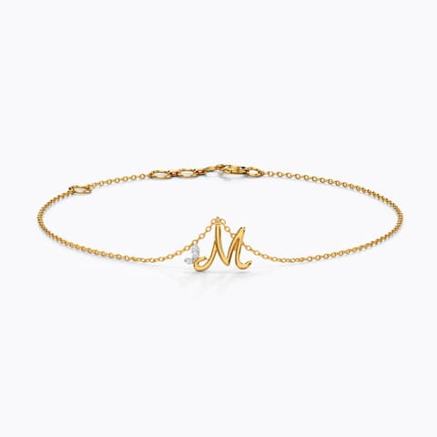 Leafy Alphabet M Diamond Bracelet Diamond Bracelets 14 Karat Yellow Gold Leafy Alphabet M Diamond Bracelet