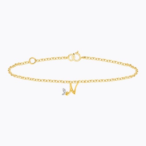 Leafy Alphabet N Diamond Bracelet Diamond Bracelets 14 Karat Yellow Gold Leafy Alphabet N Diamond Bracelet