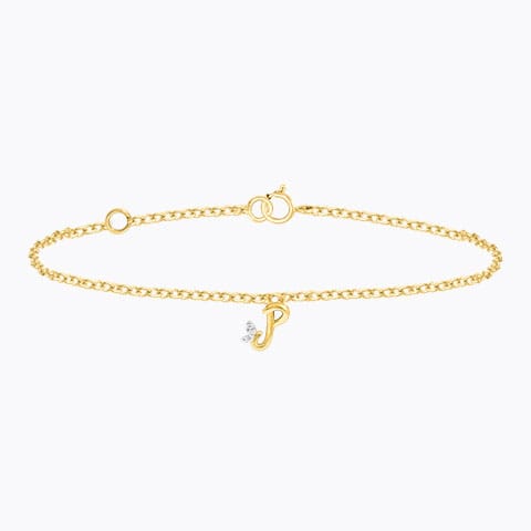 Leafy Alphabet P Diamond Bracelet Diamond Bracelets 14 Karat Yellow Gold Leafy Alphabet P Diamond Bracelet