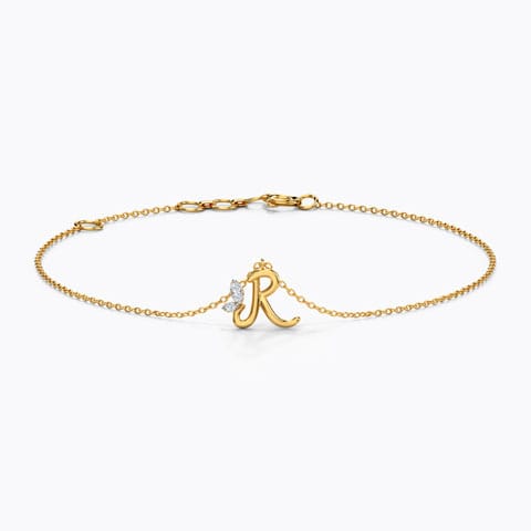 Leafy Alphabet R Diamond Bracelet Diamond Bracelets 14 Karat Yellow Gold Leafy Alphabet R Diamond Bracelet