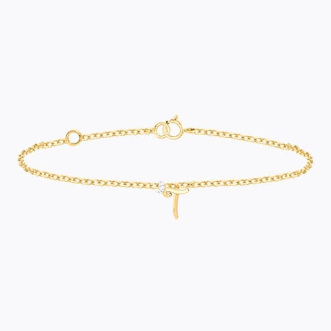 Leafy Alphabet T Diamond Bracelet Diamond Bracelets 14 Karat Yellow Gold Leafy Alphabet T Diamond Bracelet