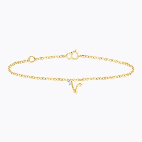 Leafy Alphabet V Diamond Bracelet Diamond Bracelets 14 Karat Yellow Gold Leafy Alphabet V Diamond Bracelet