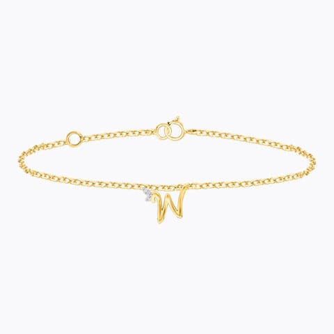 Leafy Alphabet W Diamond Bracelet Diamond Bracelets 14 Karat Yellow Gold Leafy Alphabet W Diamond Bracelet