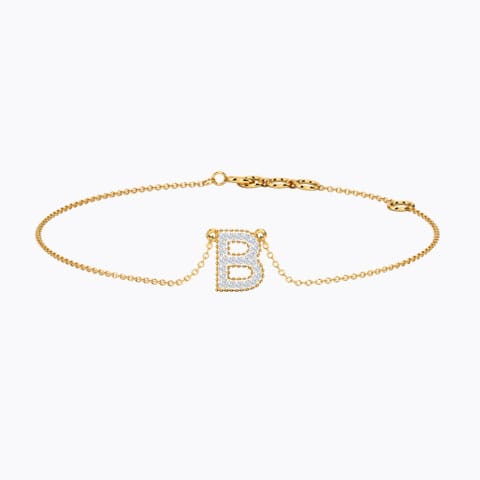 Dazzle Alphabet B Diamond Bracelet Diamond Bracelets 14 Karat Yellow Gold Dazzle Alphabet B Diamond Bracelet