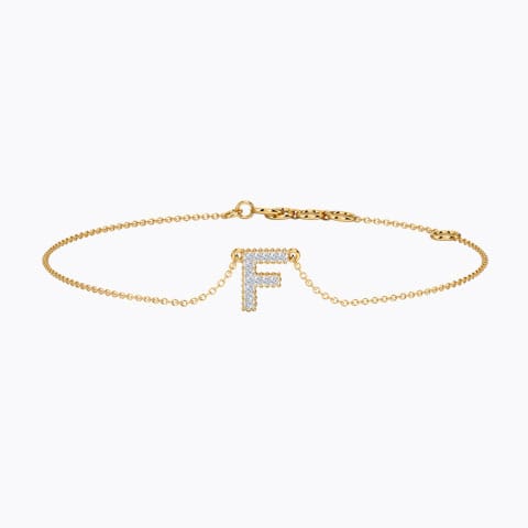 Dazzle Alphabet F Diamond Bracelet Diamond Bracelets 14 Karat Yellow Gold Dazzle Alphabet F Diamond Bracelet