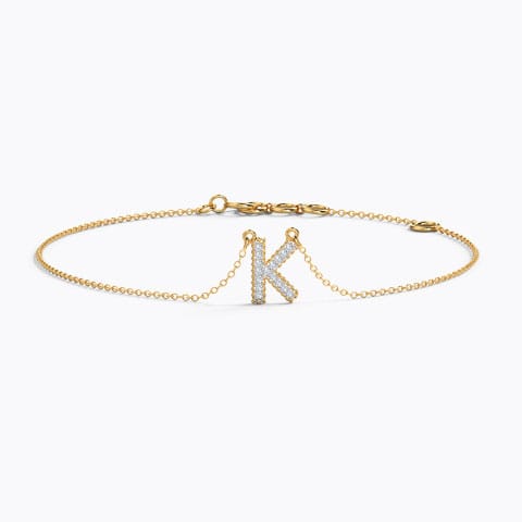 Dazzle Alphabet K Diamond Bracelet Diamond Bracelets 14 Karat Yellow Gold Dazzle Alphabet K Diamond Bracelet