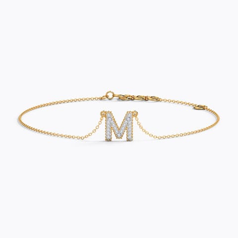 Dazzle Alphabet M Diamond Bracelet Diamond Bracelets 14 Karat Yellow Gold Dazzle Alphabet M Diamond Bracelet