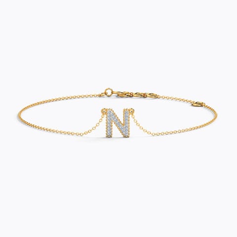 Dazzle Alphabet N Diamond Bracelet Diamond Bracelets 14 Karat Yellow Gold Dazzle Alphabet N Diamond Bracelet