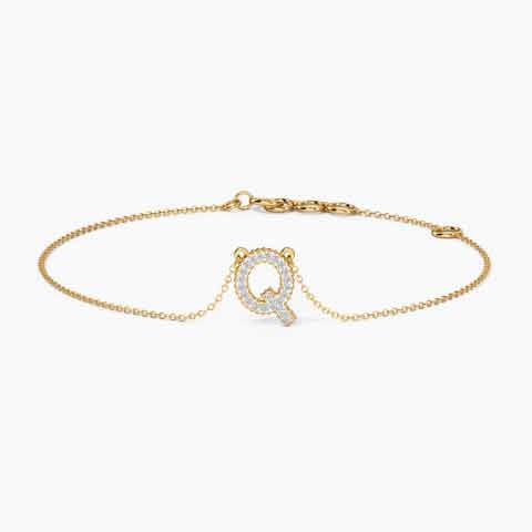 Dazzle Alphabet Q Diamond Bracelet Diamond Bracelets 14 Karat Yellow Gold Dazzle Alphabet Q Diamond Bracelet
