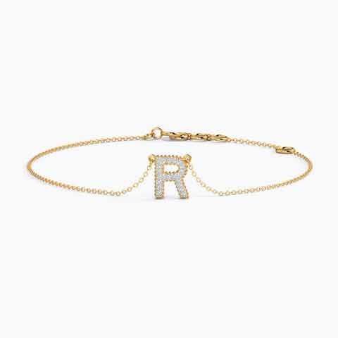 Dazzle Alphabet R Diamond Bracelet Diamond Bracelets 14 Karat Yellow Gold Dazzle Alphabet R Diamond Bracelet