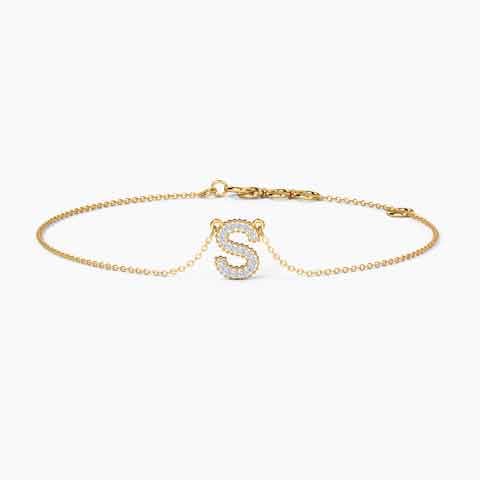 Dazzle Alphabet S Diamond Bracelet Diamond Bracelets 14 Karat Yellow Gold Dazzle Alphabet S Diamond Bracelet