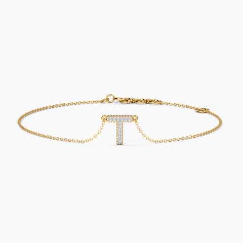 Dazzle Alphabet T Diamond Bracelet Diamond Bracelets 14 Karat Yellow Gold Dazzle Alphabet T Diamond Bracelet