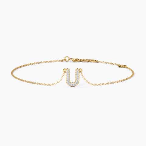 Dazzle Alphabet U Diamond Bracelet Diamond Bracelets 14 Karat Yellow Gold Dazzle Alphabet U Diamond Bracelet