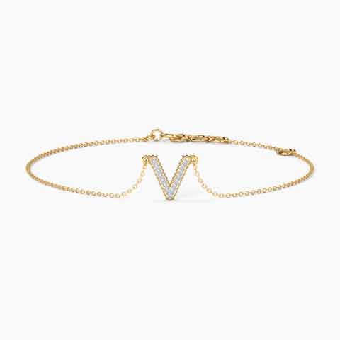 Dazzle Alphabet V Diamond Bracelet Diamond Bracelets 14 Karat Yellow Gold Dazzle Alphabet V Diamond Bracelet