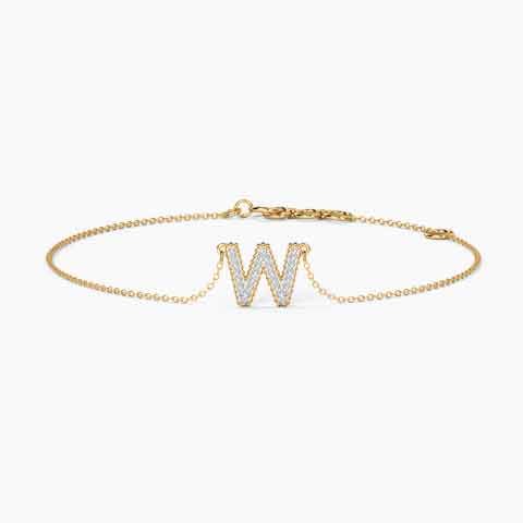 Dazzle Alphabet W Diamond Bracelet Diamond Bracelets 14 Karat Yellow Gold Dazzle Alphabet W Diamond Bracelet