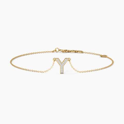 Dazzle Alphabet Y Diamond Bracelet Diamond Bracelets 14 Karat Yellow Gold Dazzle Alphabet Y Diamond Bracelet