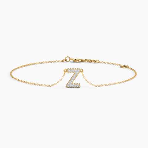 Dazzle Alphabet Z Diamond Bracelet Diamond Bracelets 14 Karat Yellow Gold Dazzle Alphabet Z Diamond Bracelet