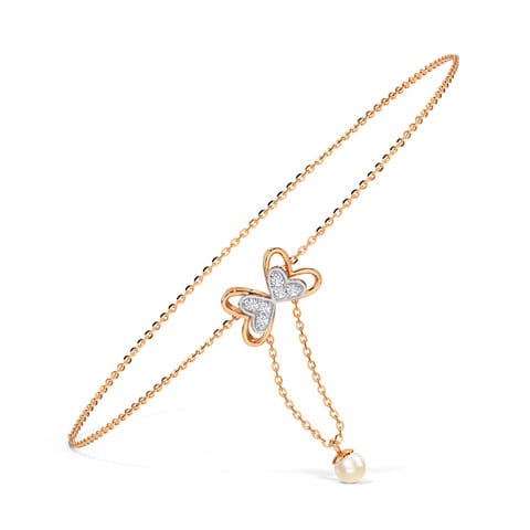 Cute Bow Adjustable Pearl Bracelet Diamond,Gemstone Bracelets 14 Karat Rose Gold Cute Bow Adjustable Pearl Bracelet
