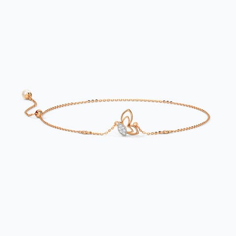 Charming Butterfly Adjustable Pearl Bracelet Diamond,Gemstone Bracelets 14 Karat Rose Gold Charming Butterfly Adjustable Pearl Bracelet