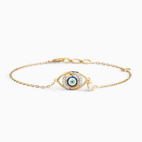 Modish Evil Eye Pearl Bracelet Diamond,Gemstone Bracelets 14 Karat Yellow Gold Modish Evil Eye Pearl Bracelet