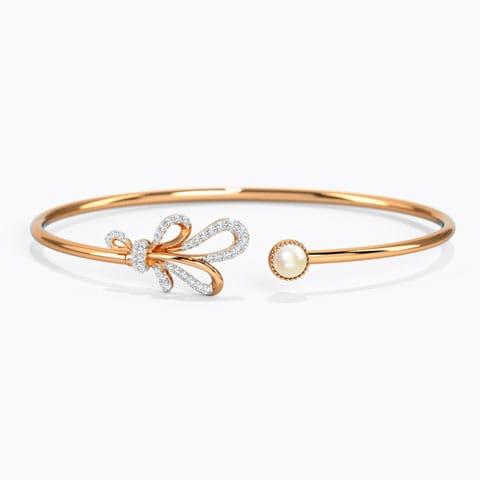 Ribbon Knot Pearl Bracelet Diamond,Gemstone Bracelets 14 Karat Rose Gold Ribbon Knot Pearl Bracelet