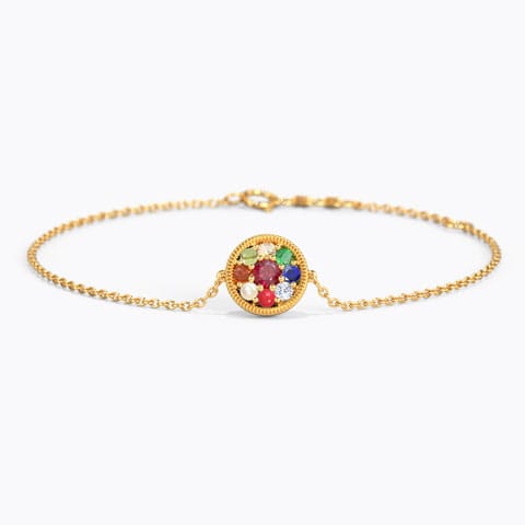 Alayah Navratna Gemstone Bracelet Diamond,Gemstone Bracelets 14 Karat Yellow Gold Alayah Navratna Gemstone Bracelet