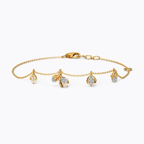 Pearly Dangle Diamond Bracelet Diamond,Gemstone Bracelets 14 Karat Yellow Gold Pearly Dangle Diamond Bracelet