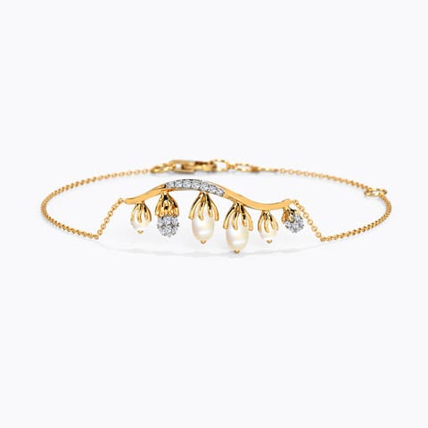 Curvy Pearl Grained Chain Bracelet Diamond,Gemstone Bracelets 14 Karat Yellow Gold Curvy Pearl Grained Chain Bracelet