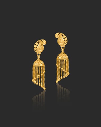 Miti Beaded 22KT Gold Jhumkas Gold Earrings 22 Karat Yellow Gold Miti Beaded 22KT Gold Jhumkas