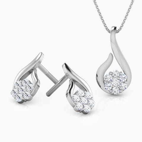 Threaded Flower Matching Set Diamond Sets 18 Karat White Gold Threaded Flower Matching Set