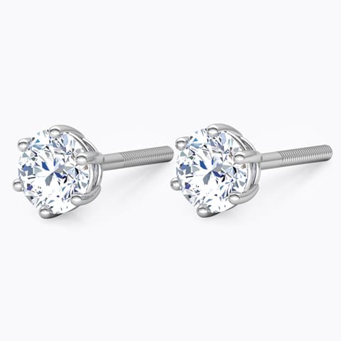 Six-Prong Stud Earrings Solitaire Earrings 18 Karat White Gold Six-Prong Stud Earrings
