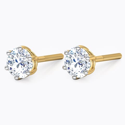 Six-Prong Stud Earrings Solitaire Earrings 14 Karat Yellow Gold Six-Prong Stud Earrings