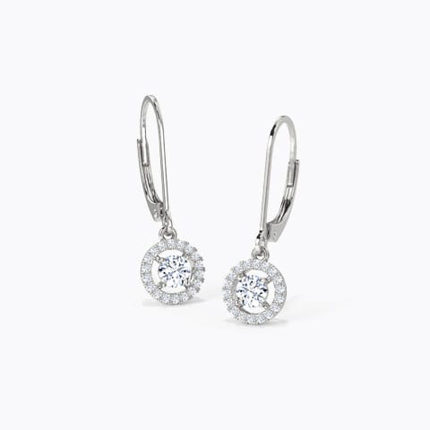 Halo Solitaire Drop Earrings Solitaire Earrings 18 Karat White Gold Halo Solitaire Drop Earrings