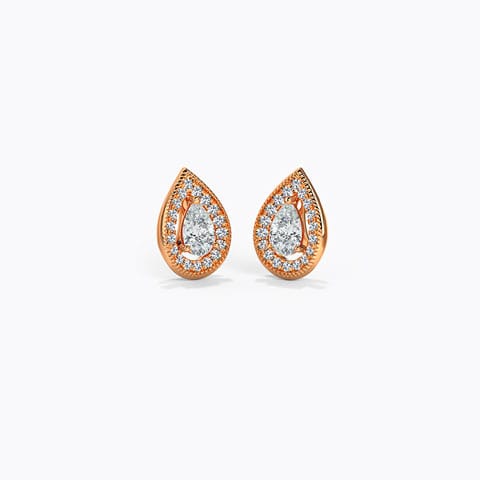 Pear Halo Diamond Stud Earrings Solitaire Earrings 14 Karat Rose Gold Pear Halo Diamond Stud Earrings