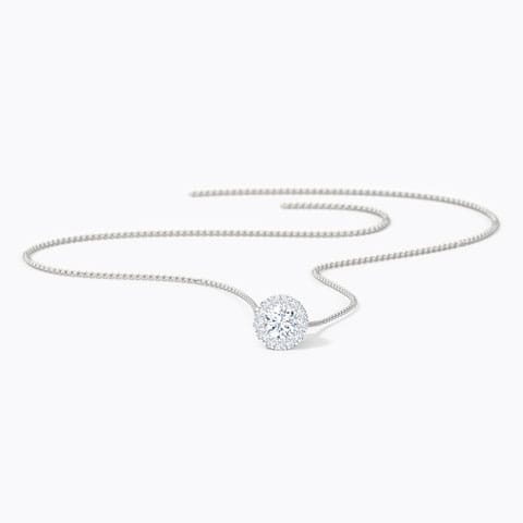 Halo Disc Solitaire Pendant Solitaire Pendants 18 Karat White Gold Halo Disc Solitaire Pendant