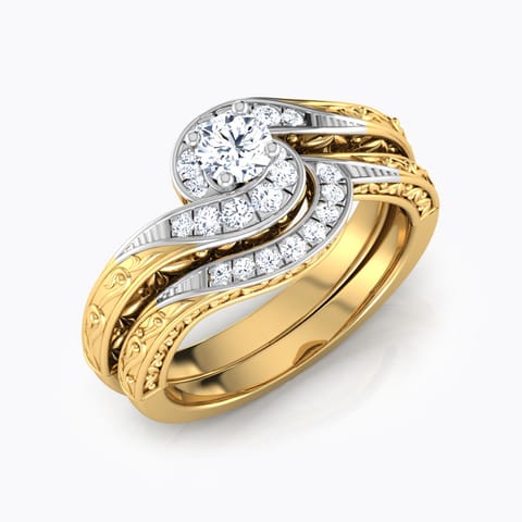 Spiral Glim Solitaire Bridal Ring Set Solitaire Rings 18 Karat Yellow Gold Spiral Glim Solitaire Bridal Ring Set
